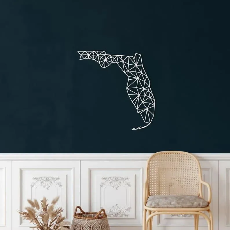 Geometric Florida Map Metal Wall Decor