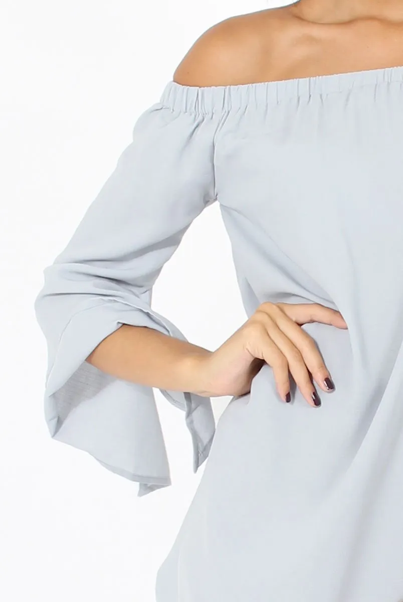 Grey Bardot Split Sleeve Dress - Sharpay