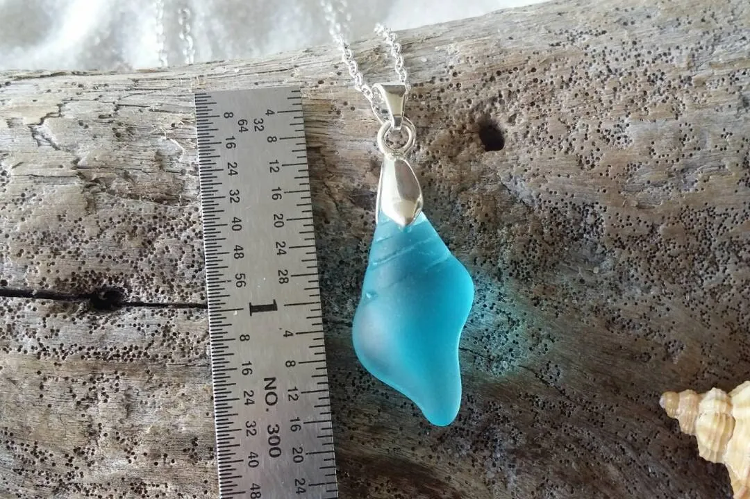 Handmade in Hawaii, Turquoise Blue seashell Necklace sea glass necklace, Blue Beach glass Jewelry Unique Birthday Gift (December Birthstone)