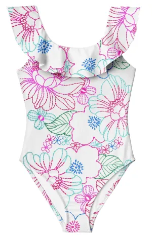 Happy Beach White Ruffle Swimsuit
