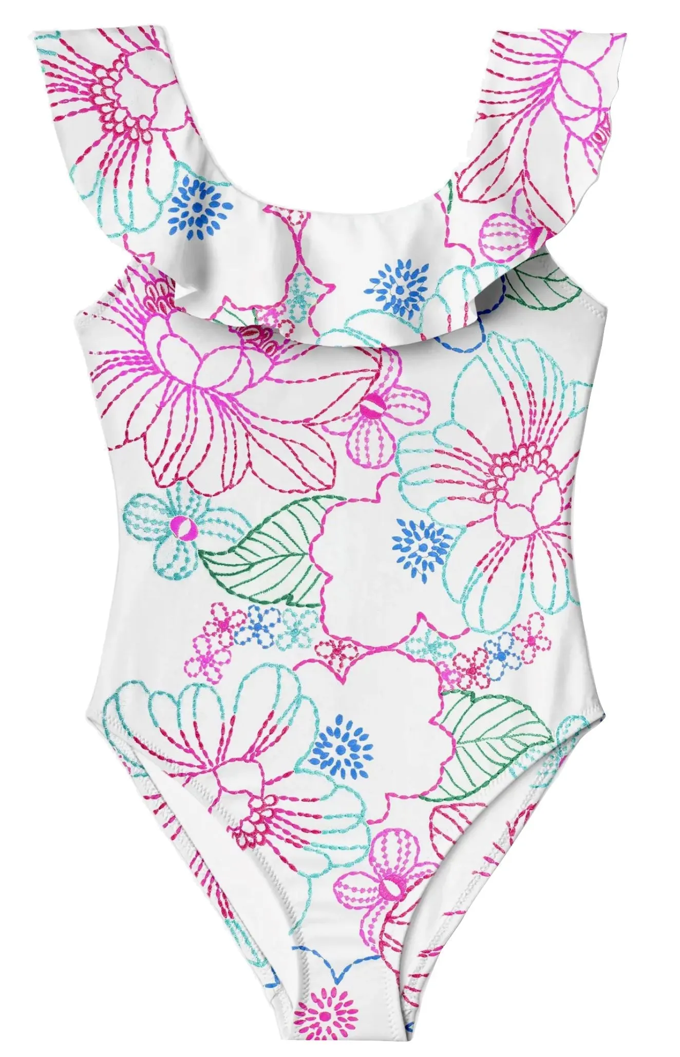 Happy Beach White Ruffle Swimsuit