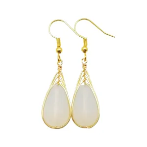 Hawaiian Jewelry Sea Glass Earrings, Gold Braided Moonstone Earrings, Beach Jewelry For Women (June Birthstone Jewelry)