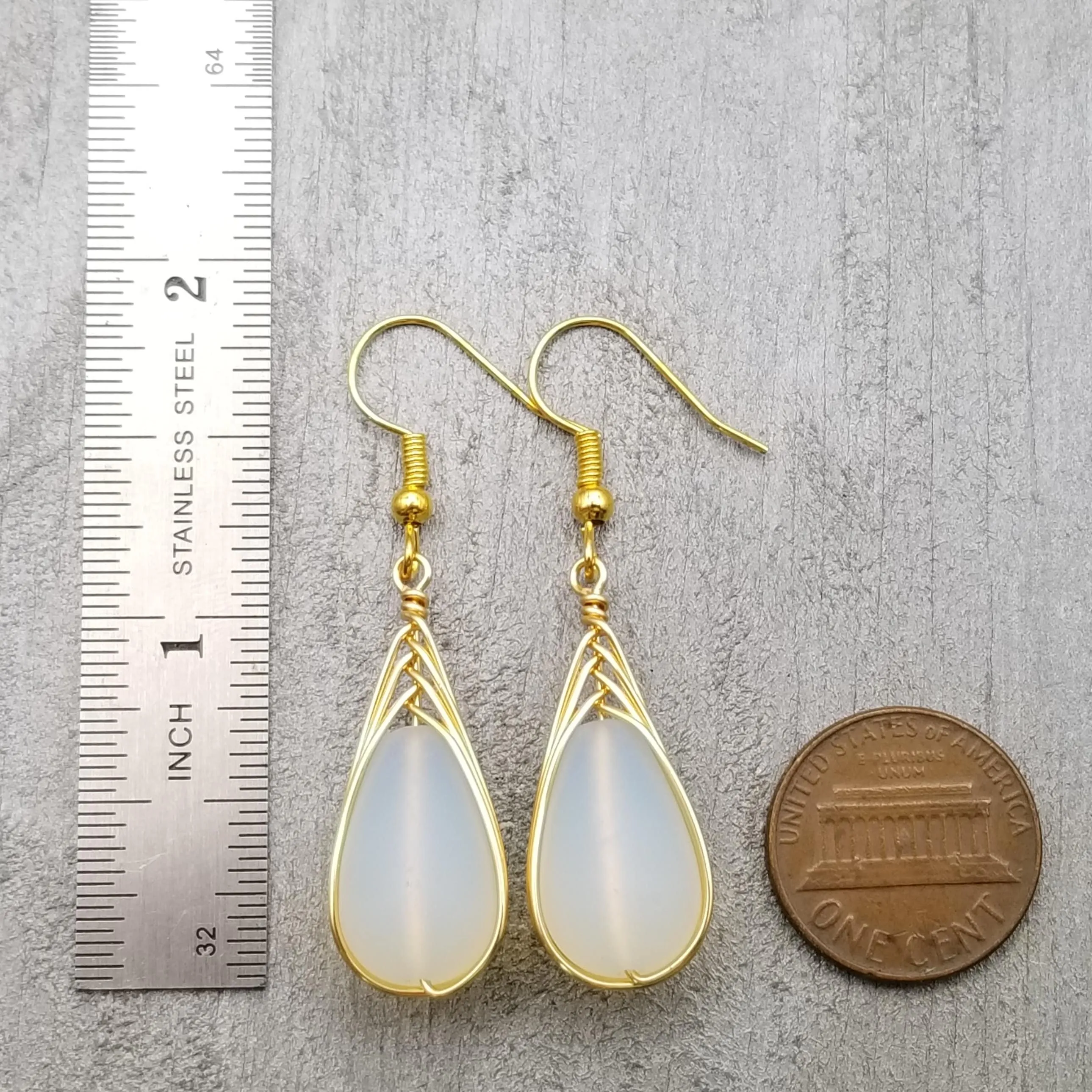 Hawaiian Jewelry Sea Glass Earrings, Gold Braided Moonstone Earrings, Beach Jewelry For Women (June Birthstone Jewelry)