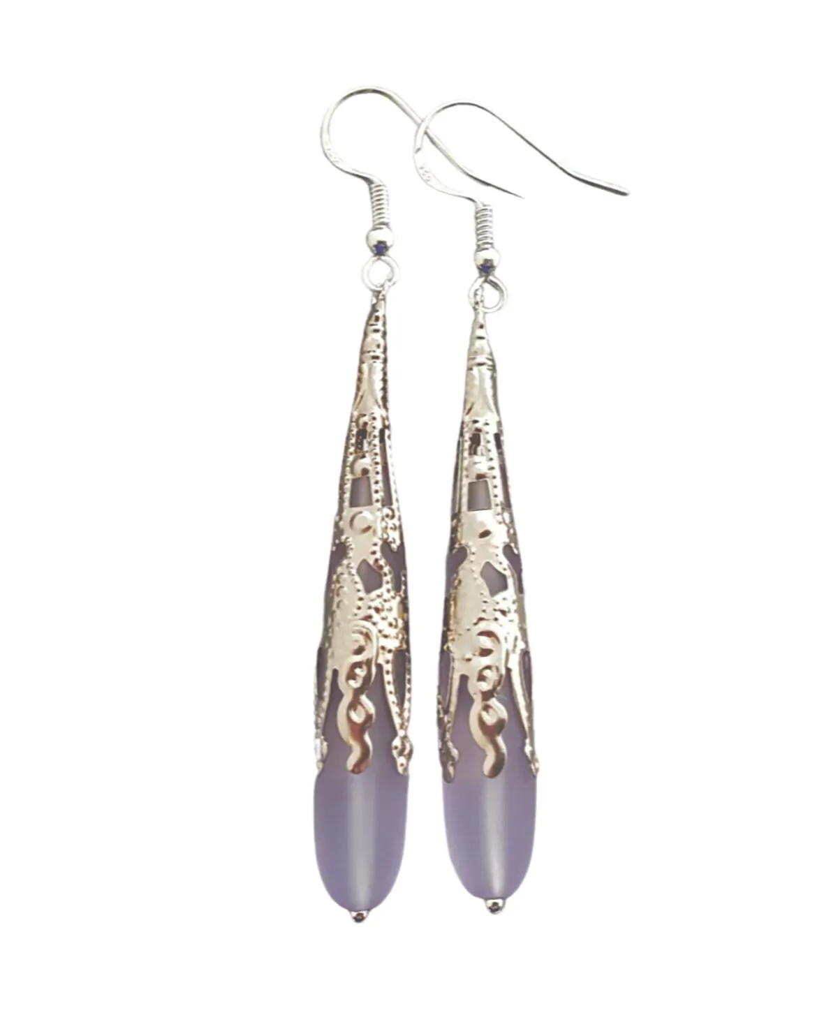 Hawaiian Jewelry Sea Glass Earrings, Long Teardrop Earrings Purple Earrings, Beach Jewelry Unique Birthday Gift(February Birthstone Jewelry)