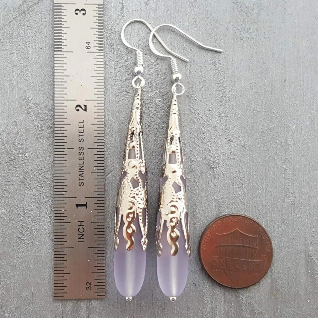 Hawaiian Jewelry Sea Glass Earrings, Long Teardrop Earrings Purple Earrings, Beach Jewelry Unique Birthday Gift(February Birthstone Jewelry)