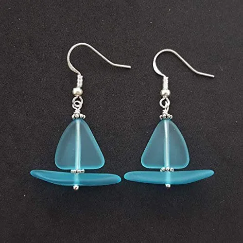 Hawaiian Jewelry Sea Glass Earrings, Sailboat Turquoise Earrings Blue Earrings, Beach Jewelry Birthday Gift (December Birthstone Jewelry)
