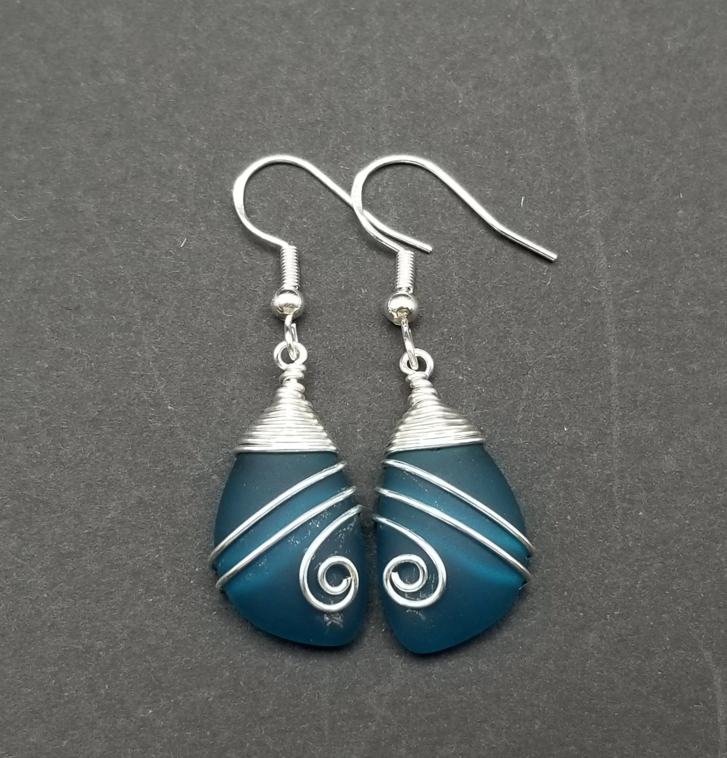 Hawaiian Jewelry Sea Glass Earrings, Top Wire Teal Earrings Blue Earrings, Beach Jewelry