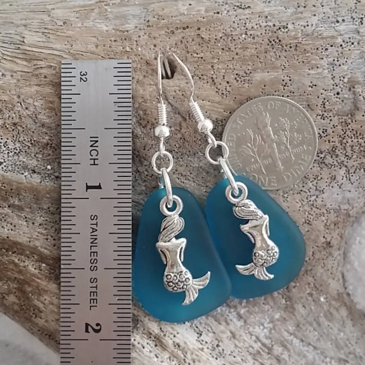 Hawaiian Jewelry Sea Glass Earrings, Twin Mermaid Earrings Teal Earrings, Beach Jewelry For Women, Unique Earrings Ocean Sea Glass Jewelry