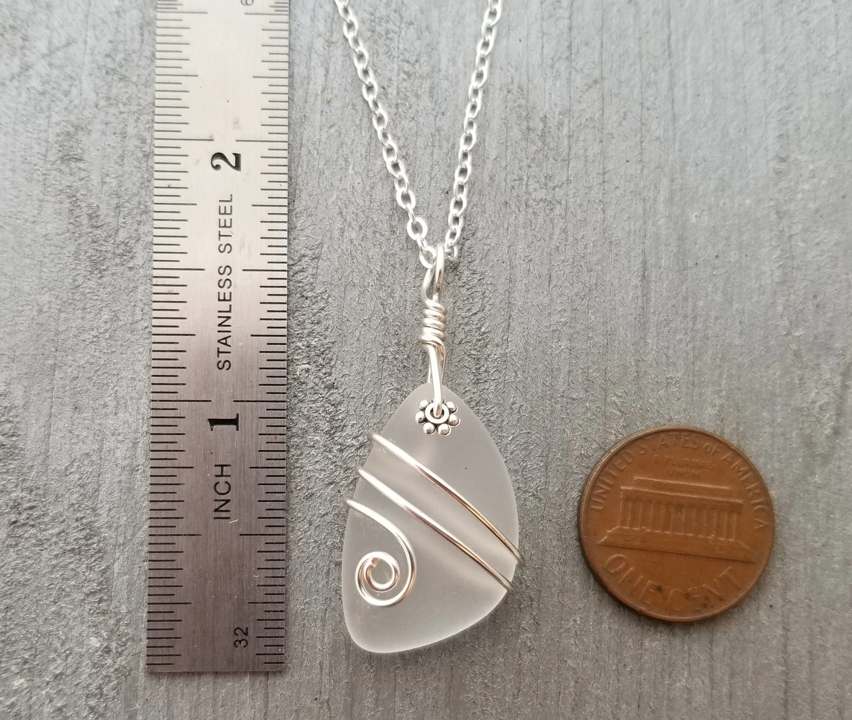 Hawaiian Jewelry Sea Glass Necklace, Wire Crystal Necklace, Sea Glass Jewelry Beach Jewelry Birthday Gift For Her (April Birthstone Jewelry)