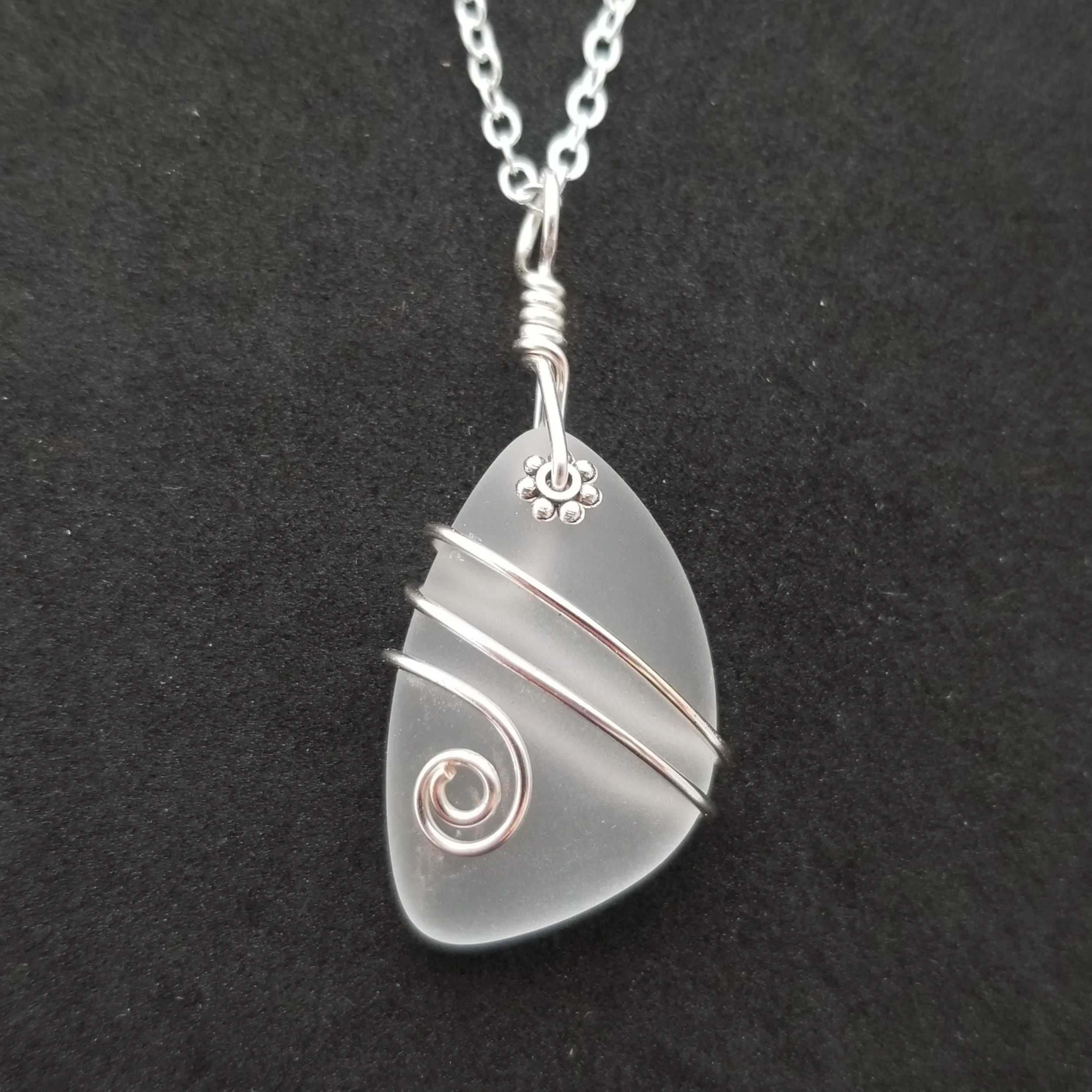 Hawaiian Jewelry Sea Glass Necklace, Wire Crystal Necklace, Sea Glass Jewelry Beach Jewelry Birthday Gift For Her (April Birthstone Jewelry)