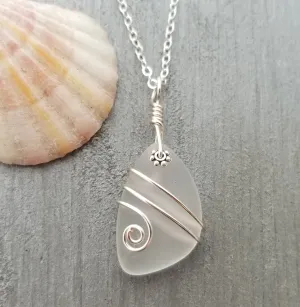 Hawaiian Jewelry Sea Glass Necklace, Wire Crystal Necklace, Sea Glass Jewelry Beach Jewelry Birthday Gift For Her (April Birthstone Jewelry)