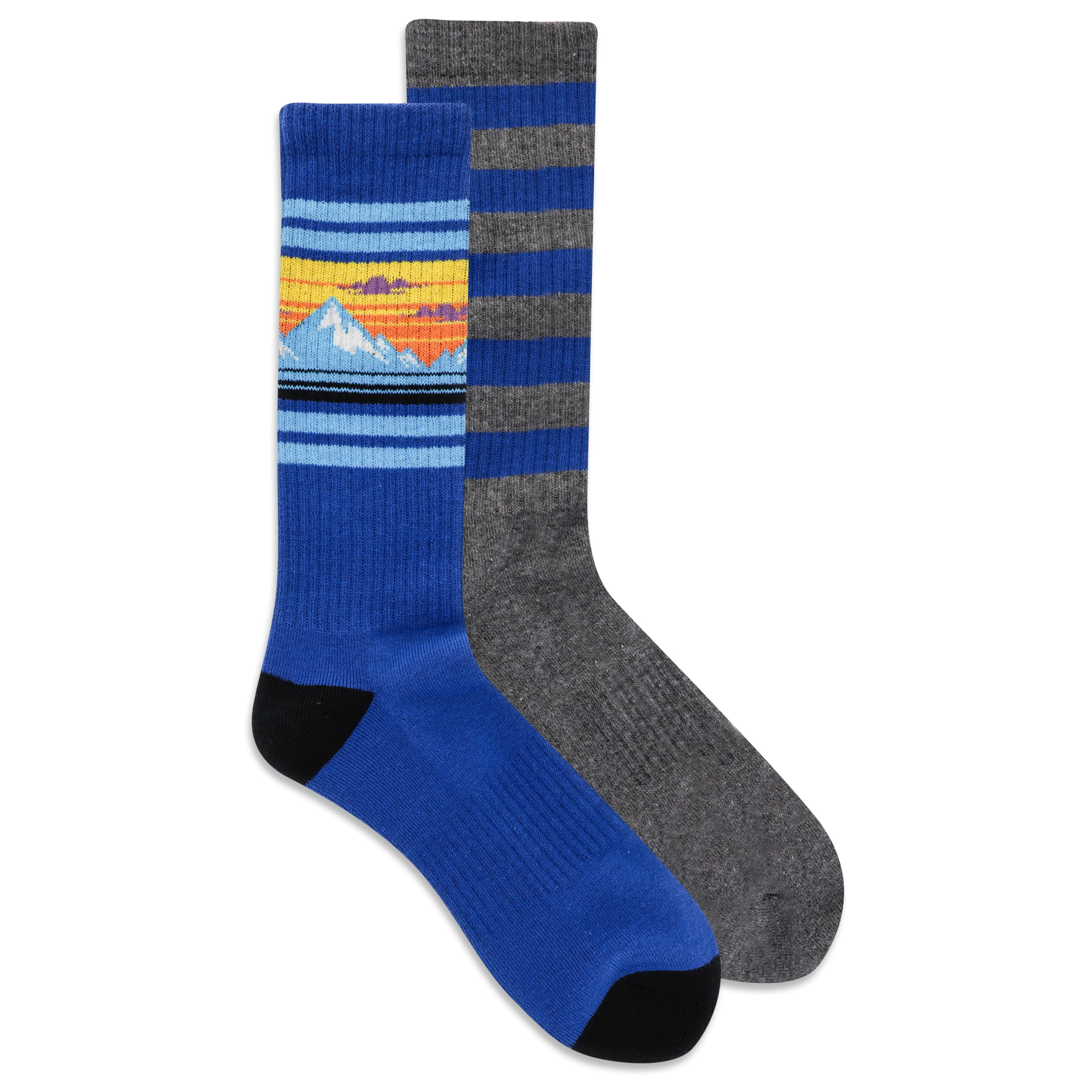 HOTSOX Men's Mountain Stripe Crew Socks 2 Pack