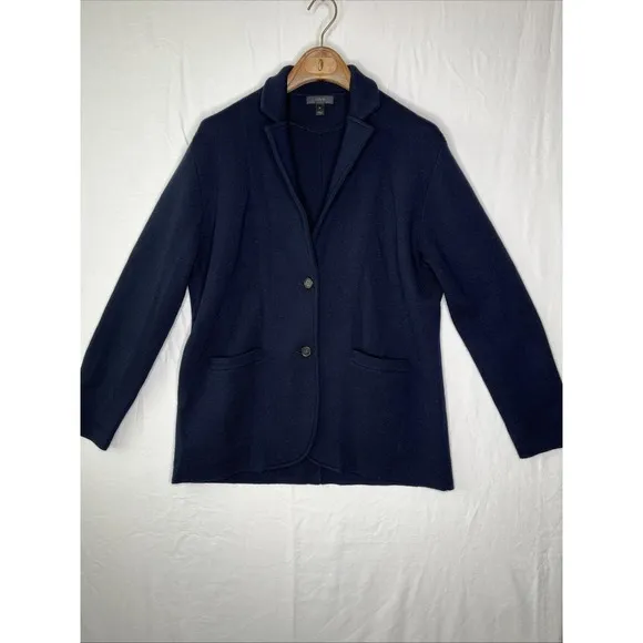 J. Crew 100% Merino WOOL Relaxed Navy Blue Blazer Jacket Sweater Pockets M