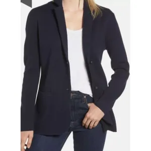 J. Crew 100% Merino WOOL Relaxed Navy Blue Blazer Jacket Sweater Pockets M