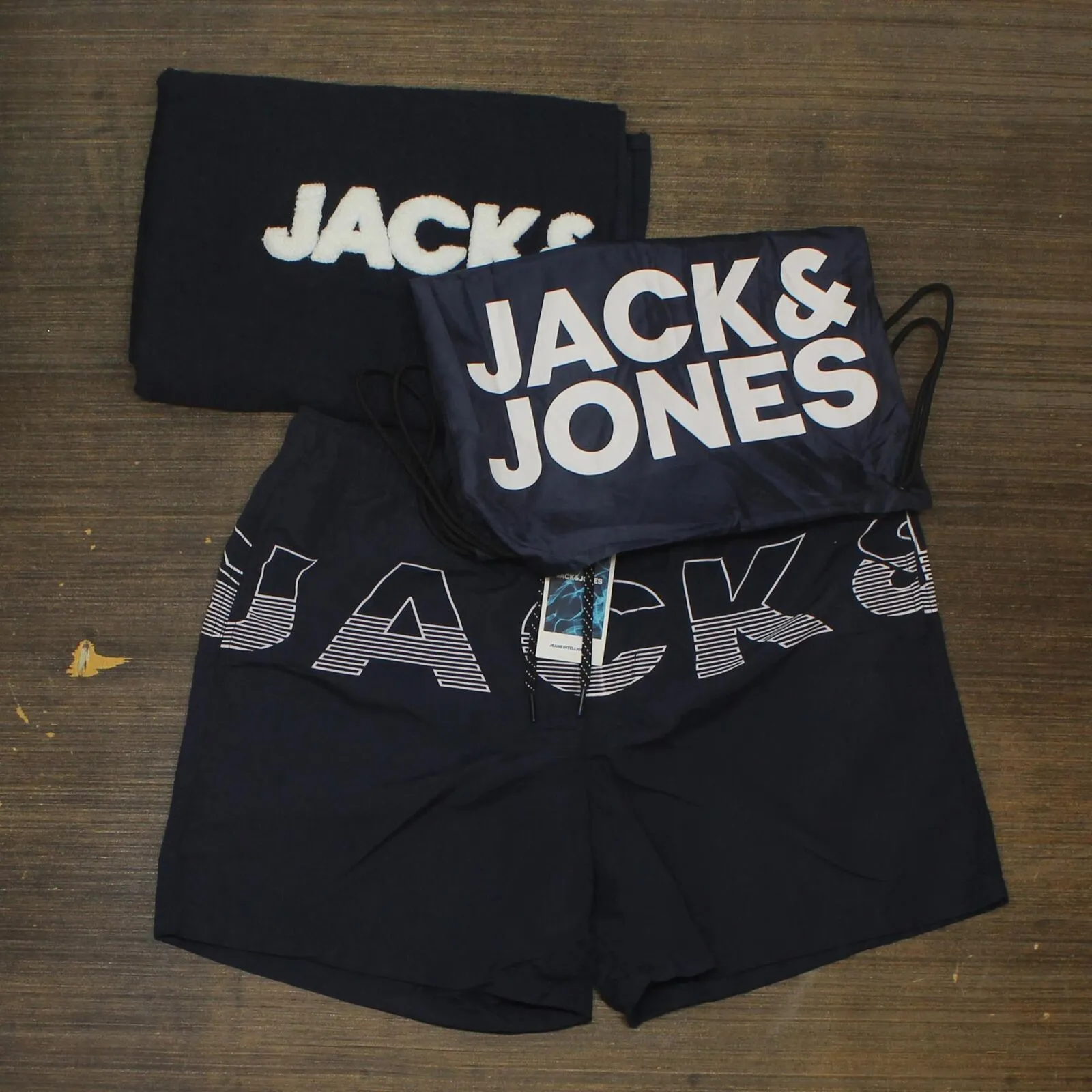 Jack & Jones Men's 3-Pc. Swim Trunks, Towel & Drawstring Beach Bag Set 12210404