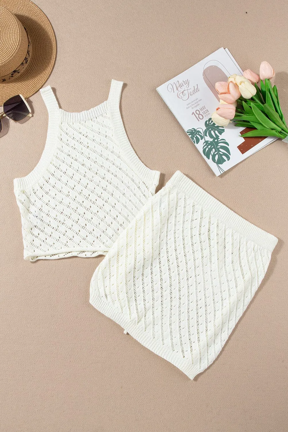 KaleaBoutique Stylish Hollowed Crochet Cropped 2 Piece Beach Dress