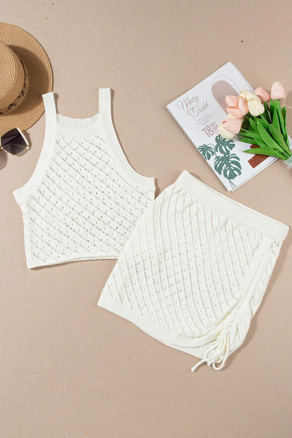 KaleaBoutique Stylish Hollowed Crochet Cropped 2 Piece Beach Dress