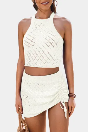 KaleaBoutique Stylish Hollowed Crochet Cropped 2 Piece Beach Dress