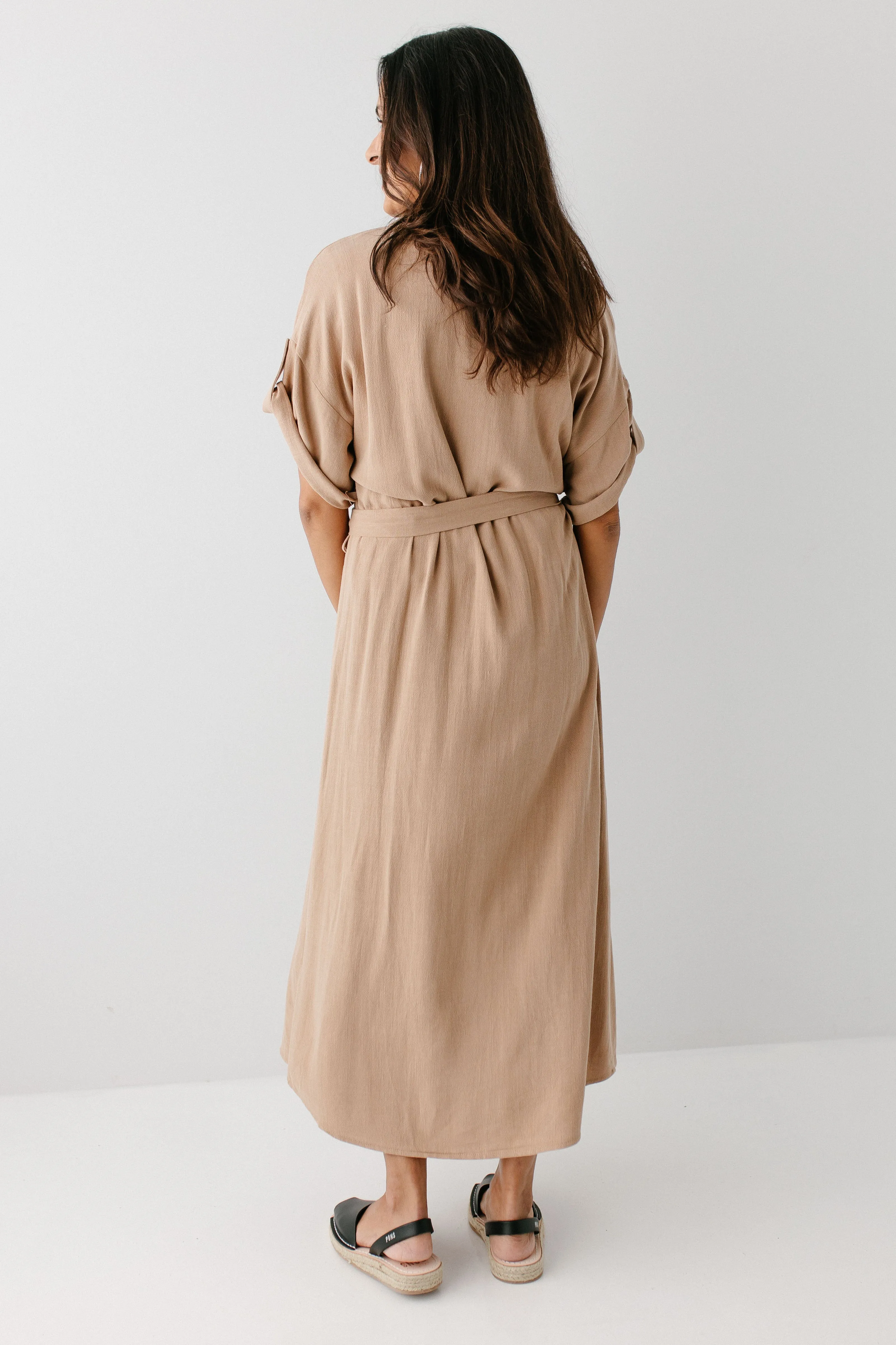'Kienna' Button Down Collared Midi Dress in Taupe FINAL SALE