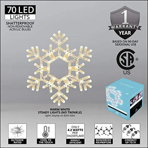 Kringle Traditions 20" Folding Warm White Snowflake Decoration LED Snowflake Lights Large Snowflake Decorations Outdoor Lighted Snowflake (20" Warm White Snowflake)
