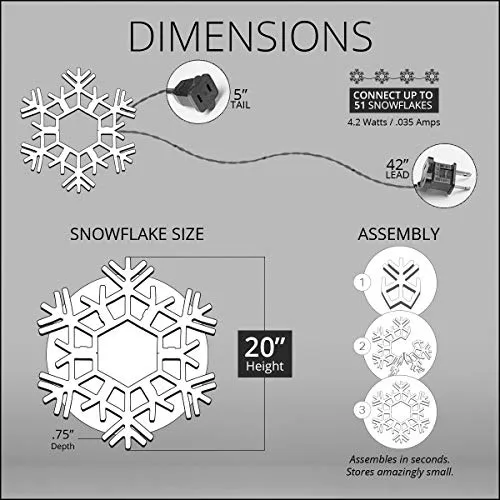 Kringle Traditions 20" Folding Warm White Snowflake Decoration LED Snowflake Lights Large Snowflake Decorations Outdoor Lighted Snowflake (20" Warm White Snowflake)