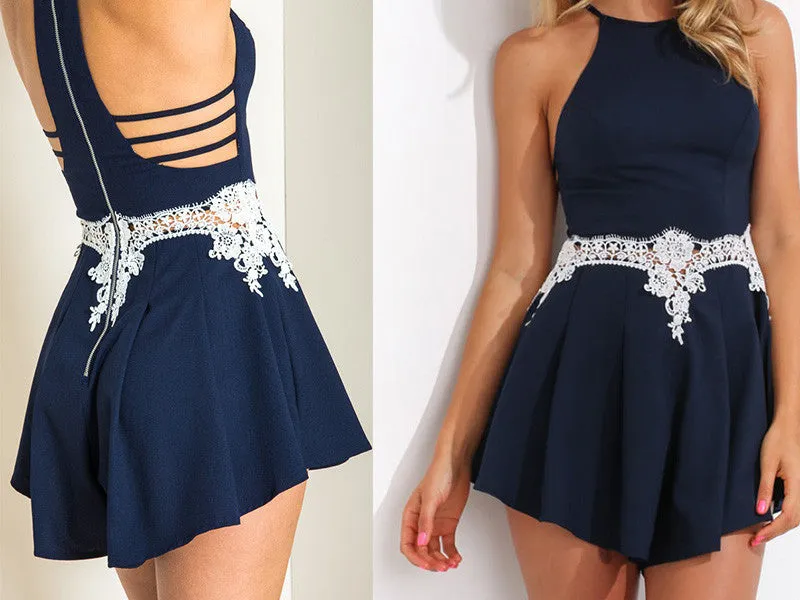 Laced Navy Cut Out Romper