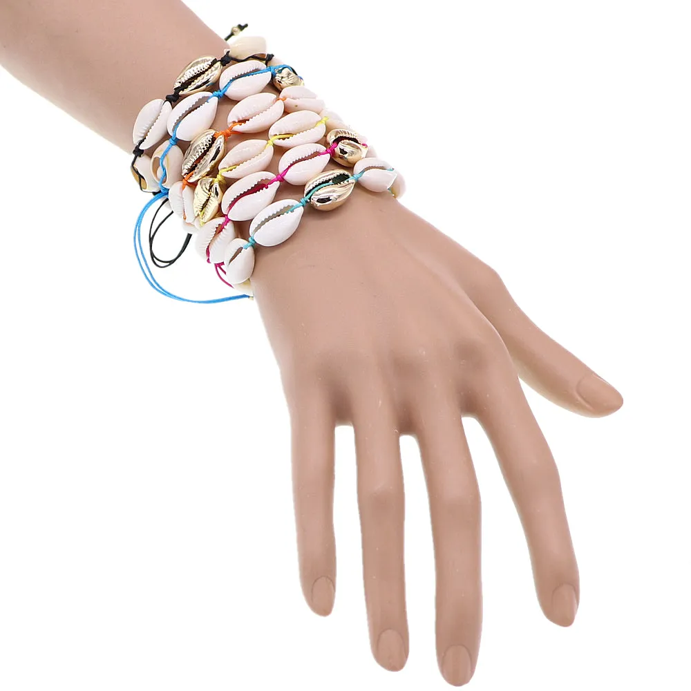 Light Blue Cowrie Sea Shell Adjustable Bracelet