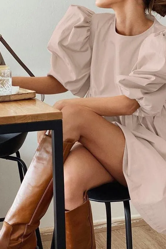 Loose puff sleeves cotton dress