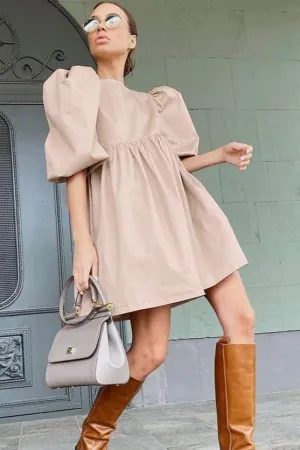 Loose puff sleeves cotton dress