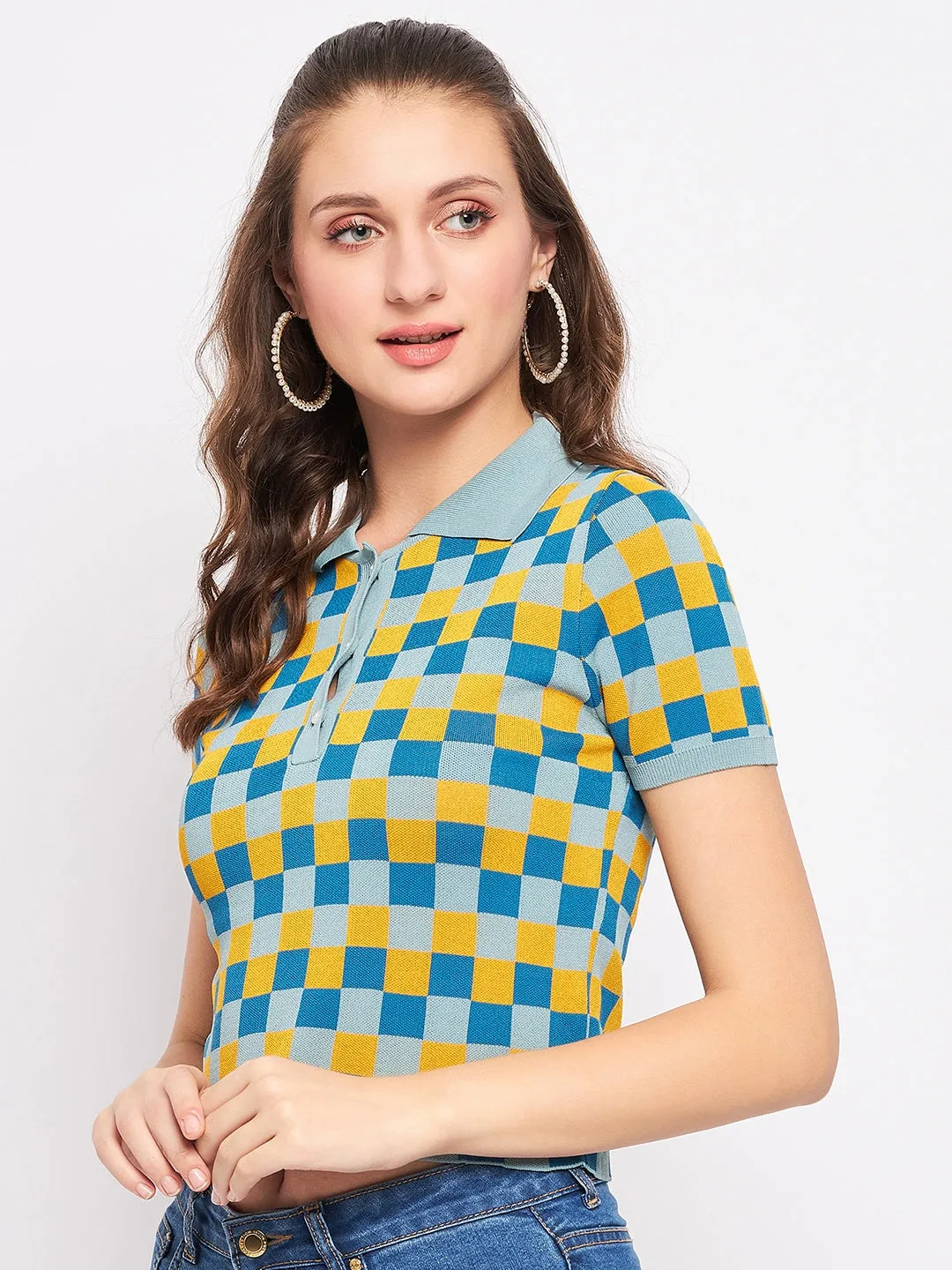 Madame  Green Check Knit Top