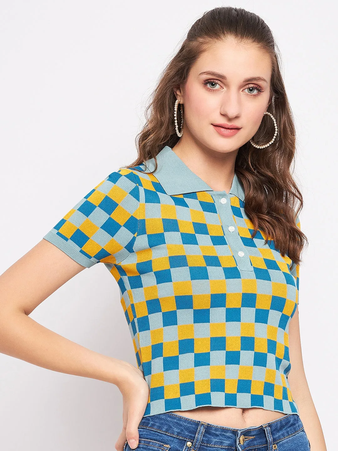 Madame  Green Check Knit Top