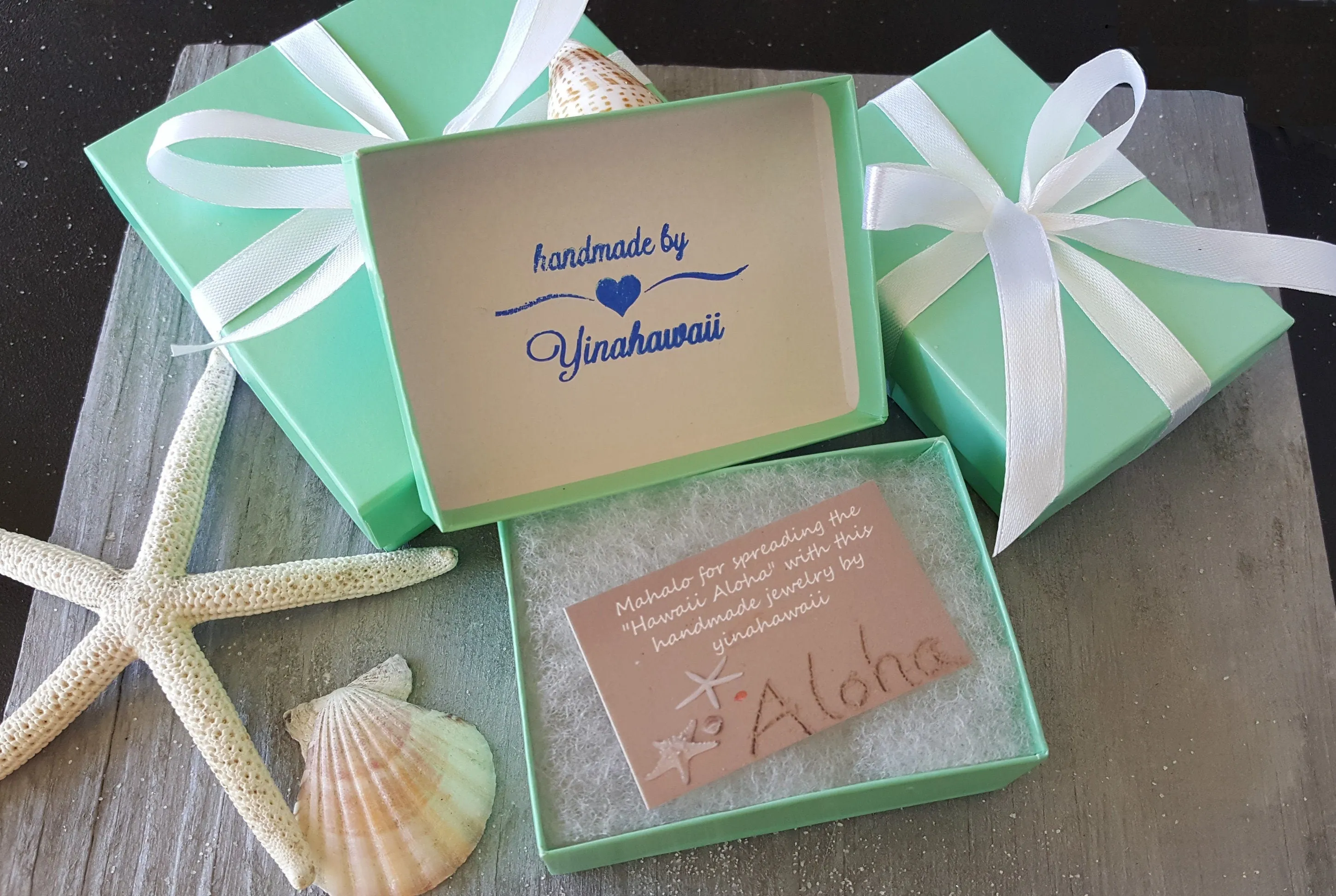 Made in Hawaii, Wire loop triple blue sea glass earrings,    gift box.beach jewelry
