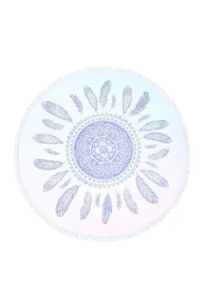 MANDALA FEATHER MICROFIBER ROUND TAPESRY SUMMER BEACH TOWEL