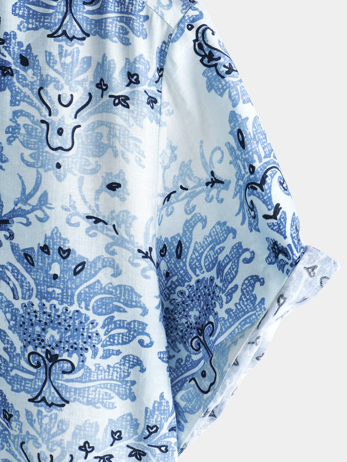Men's Blue Floral Print Hawaiian Short Sleeve Shirt