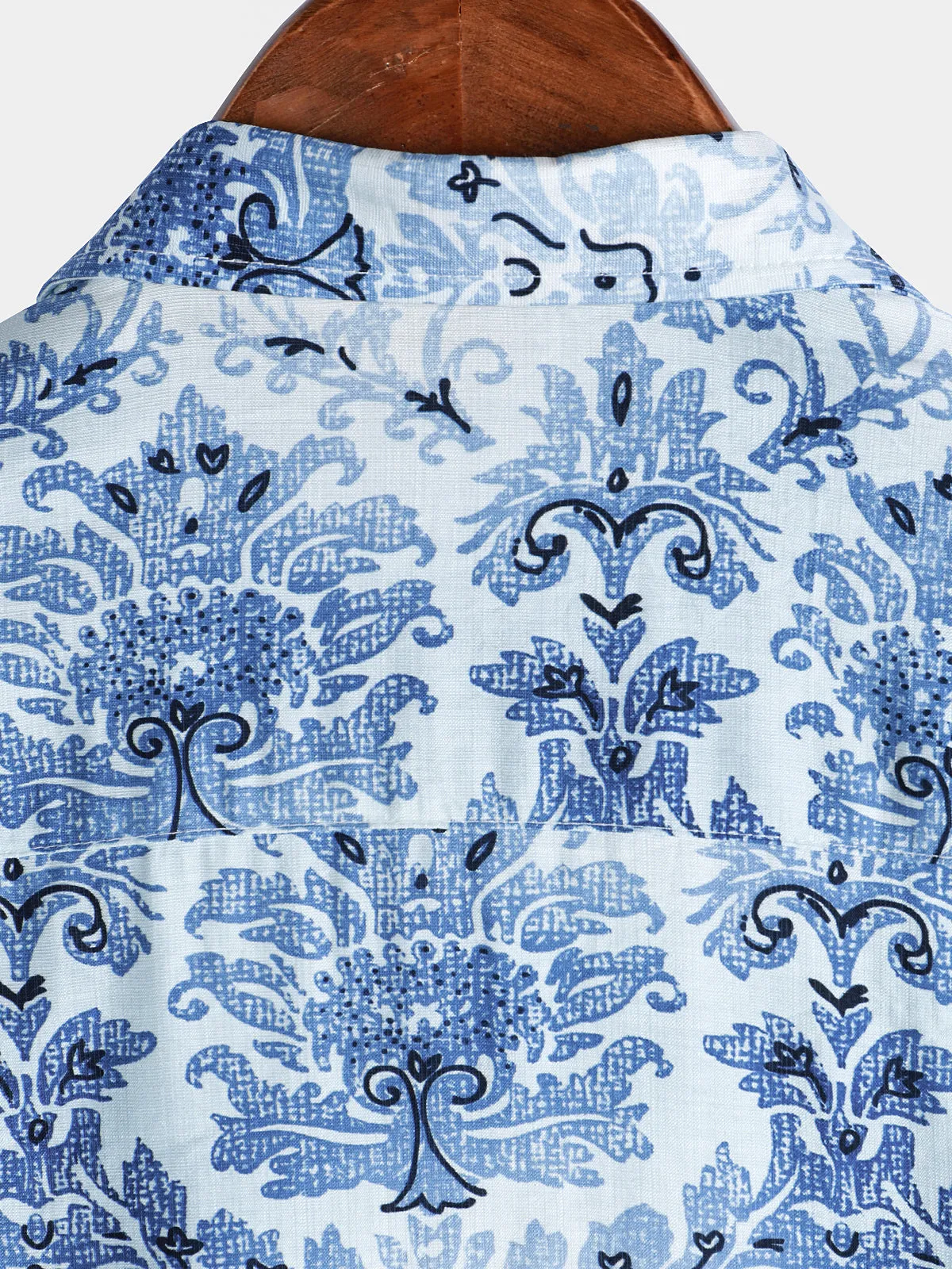 Men's Blue Floral Print Hawaiian Short Sleeve Shirt