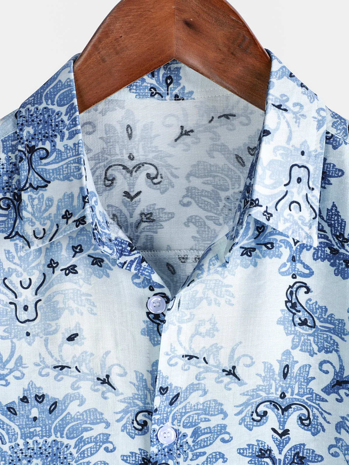 Men's Blue Floral Print Hawaiian Short Sleeve Shirt