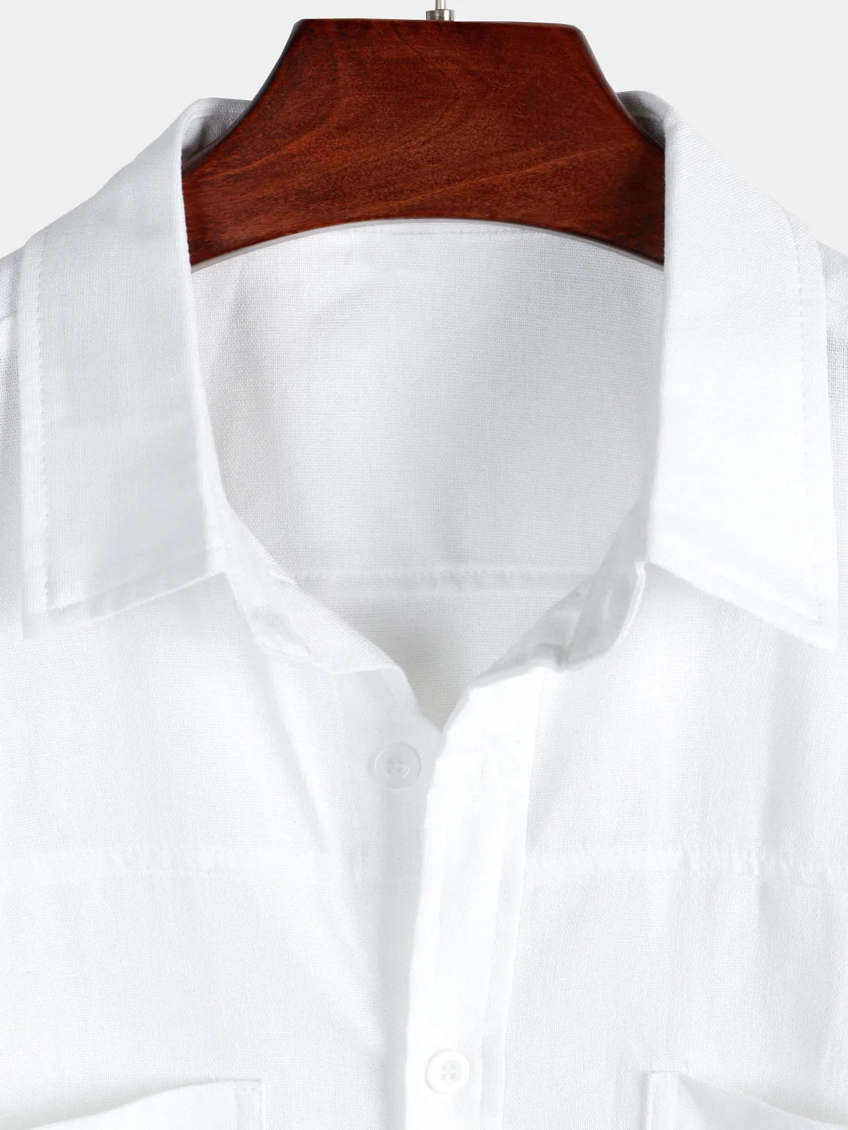 Men's Cotton & Linen Chest Pockets Solid Color Short Sleeve Shirt
