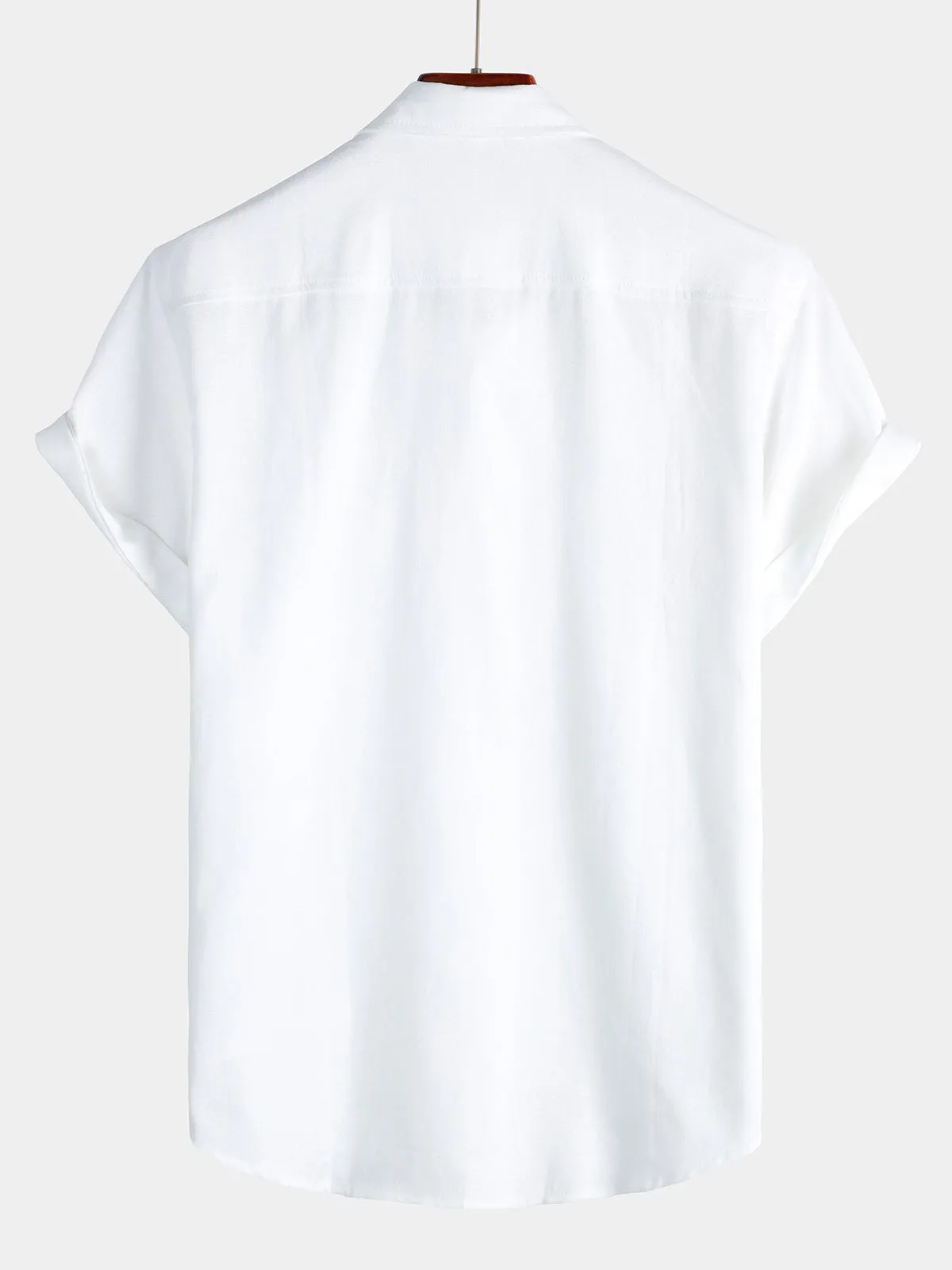 Men's Cotton & Linen Chest Pockets Solid Color Short Sleeve Shirt