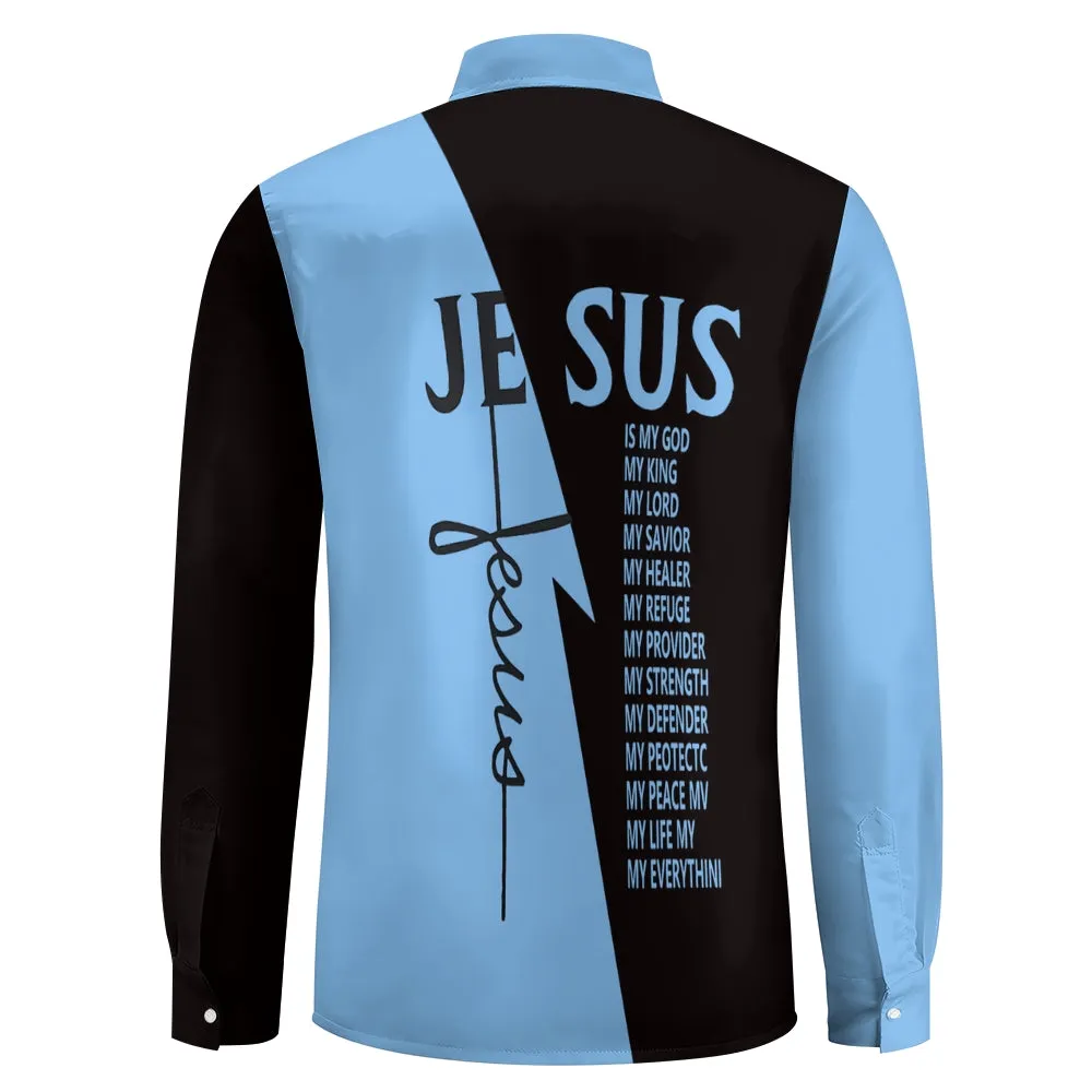 Men's Cross Jesus Letter Graphic Prints Long Sleeve Shirt 2412010790