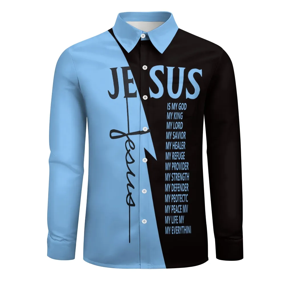 Men's Cross Jesus Letter Graphic Prints Long Sleeve Shirt 2412010790