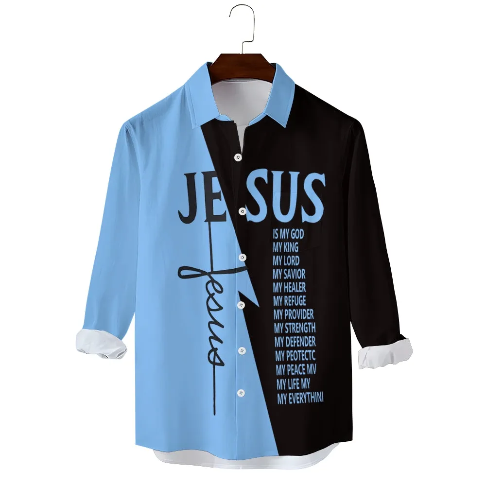 Men's Cross Jesus Letter Graphic Prints Long Sleeve Shirt 2412010790