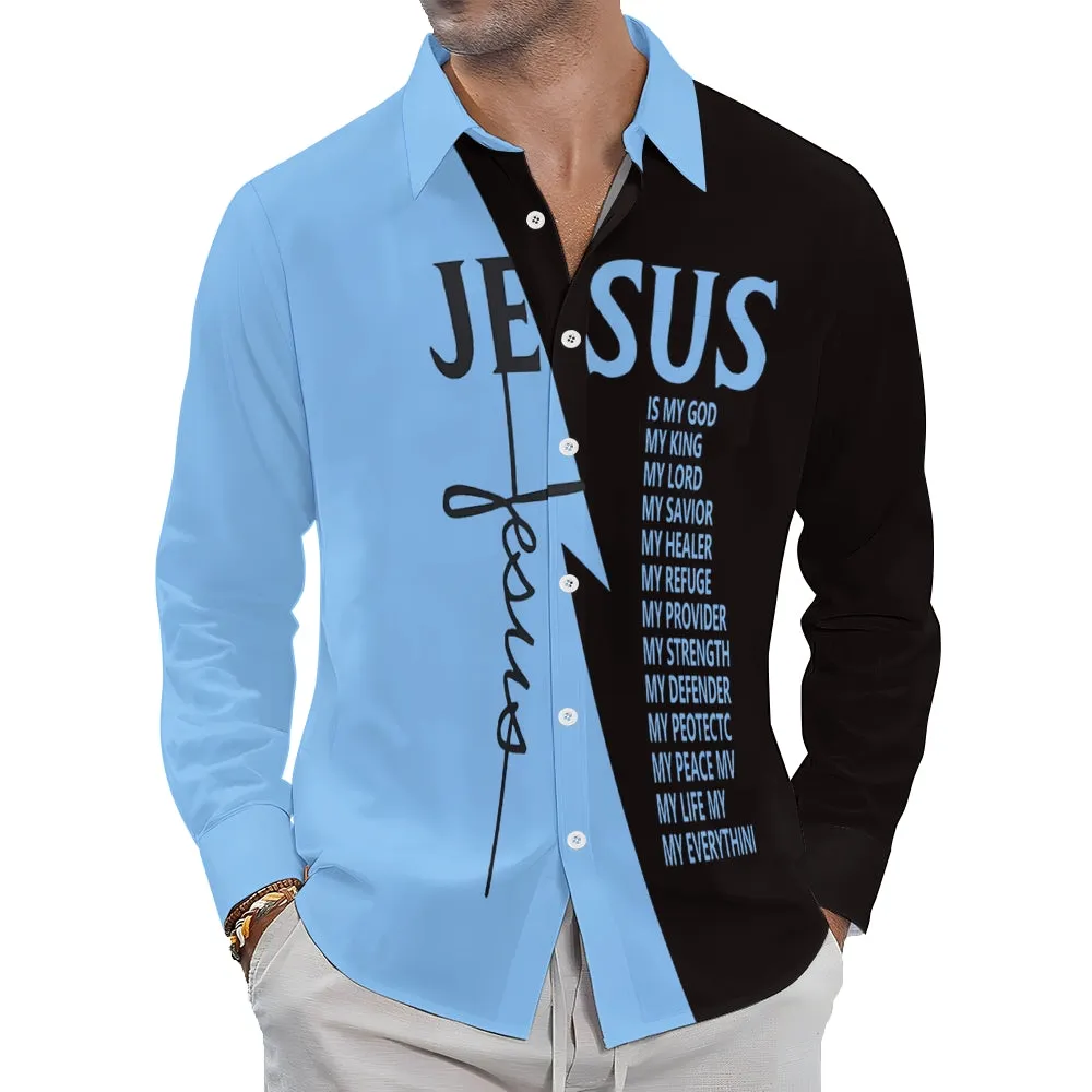 Men's Cross Jesus Letter Graphic Prints Long Sleeve Shirt 2412010790