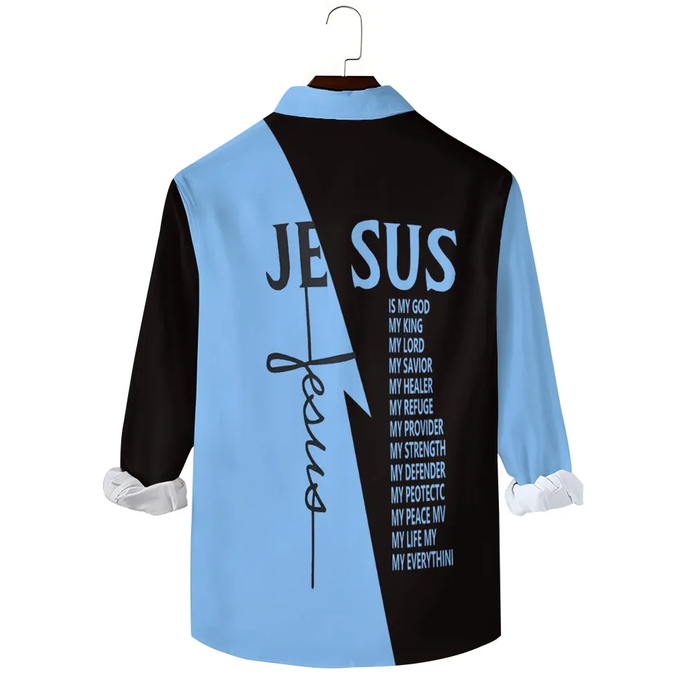 Men's Cross Jesus Letter Graphic Prints Long Sleeve Shirt 2412010790