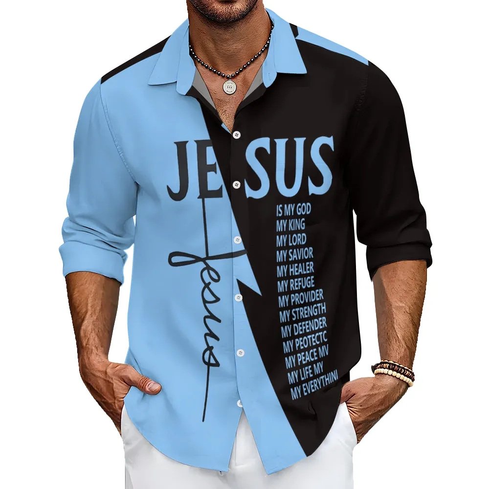 Men's Cross Jesus Letter Graphic Prints Long Sleeve Shirt 2412010790