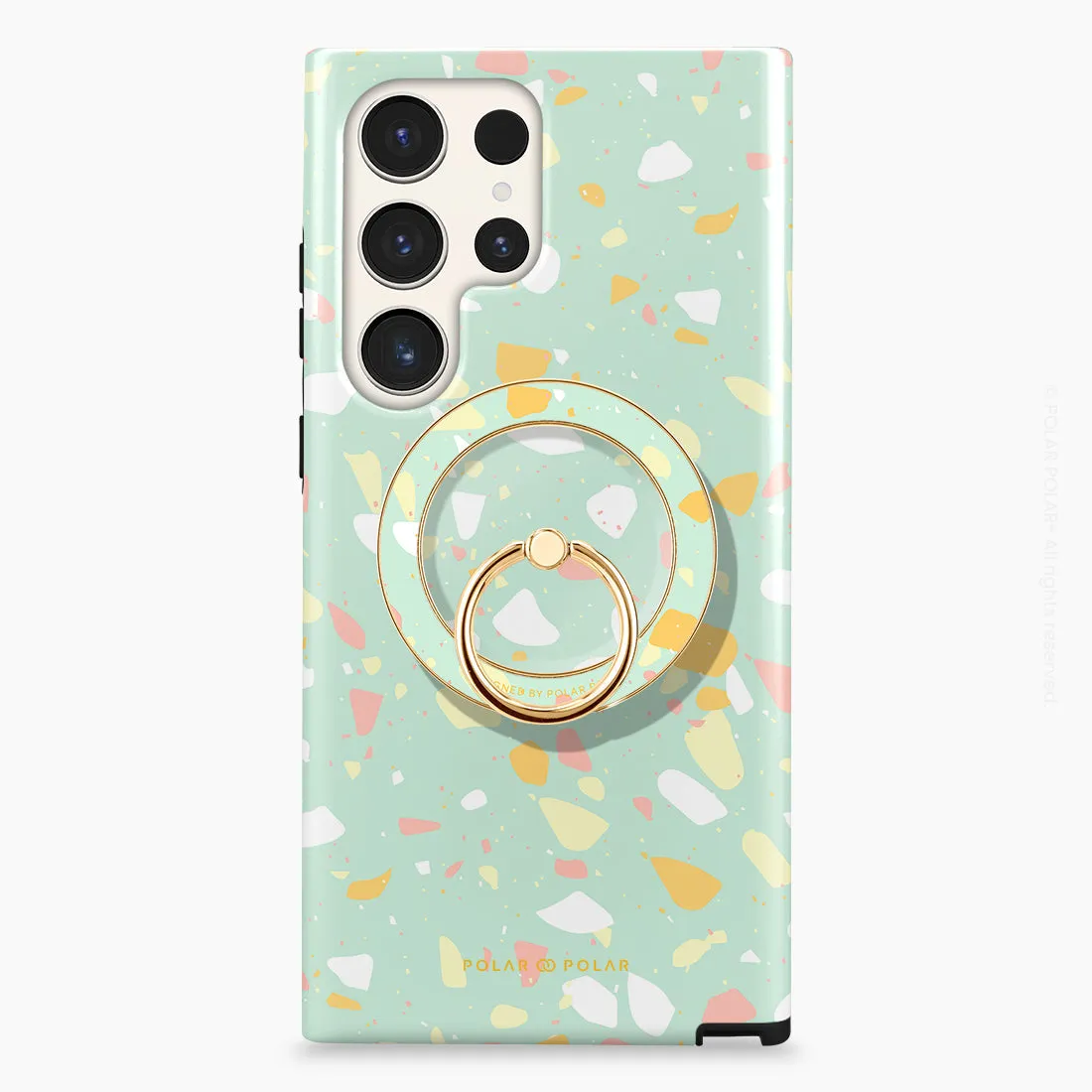 Mist Green Terrazzo - Golden MagSafe Phone Grip and Ring Holder Stand