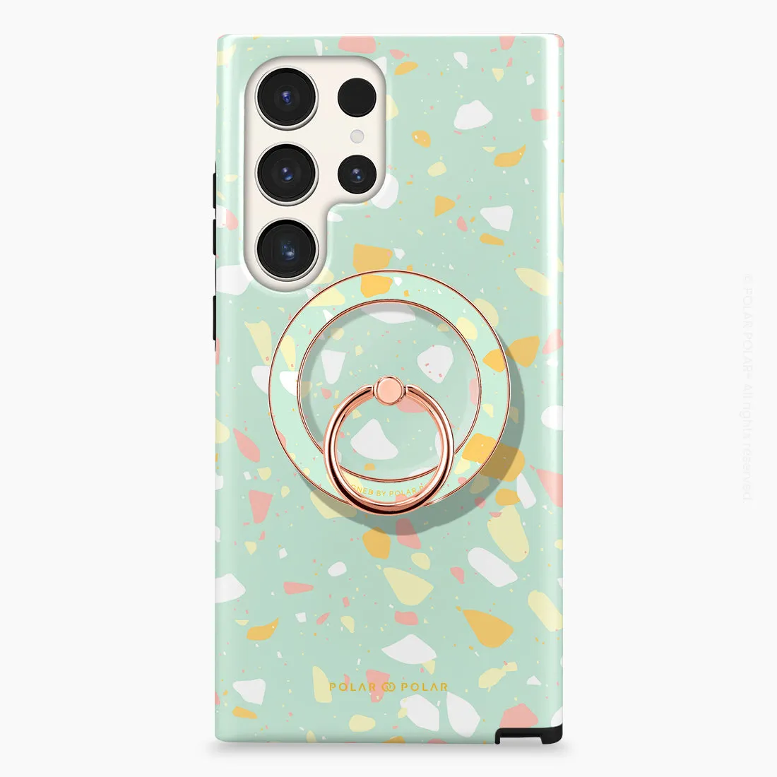 Mist Green Terrazzo - Rose Gold MagSafe Phone Grip and Ring Holder Stand