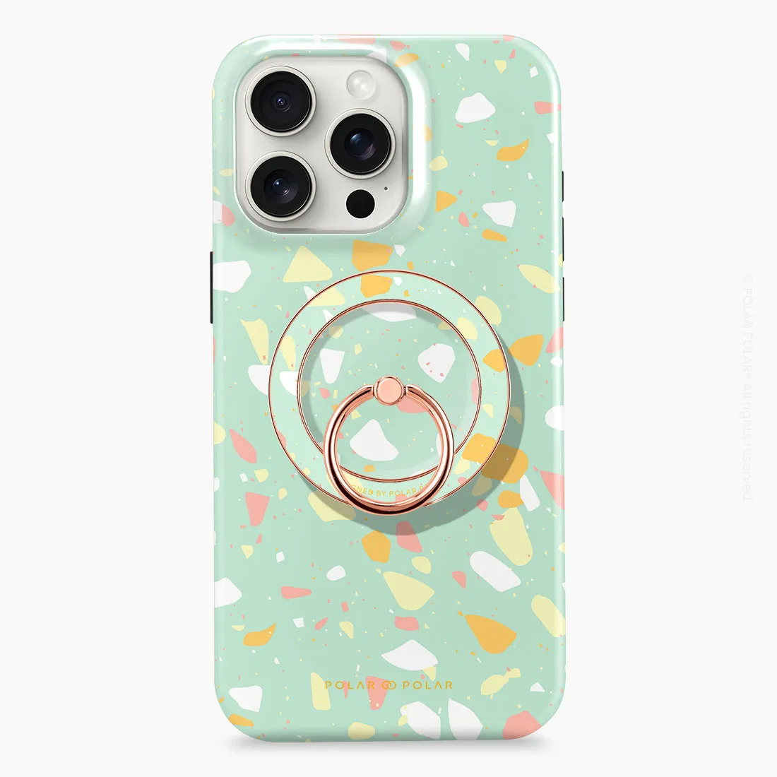 Mist Green Terrazzo - Rose Gold MagSafe Phone Grip and Ring Holder Stand