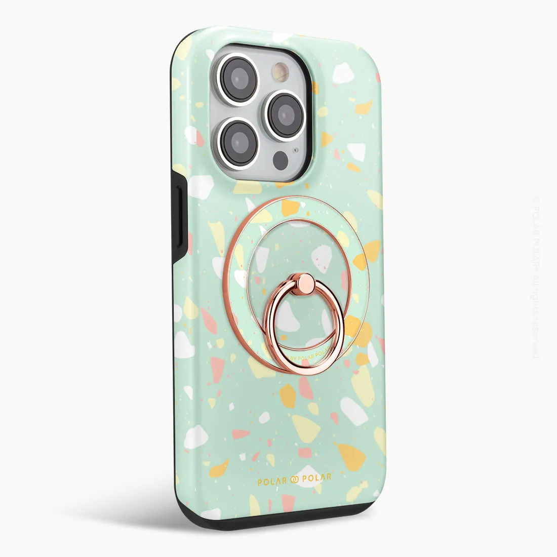 Mist Green Terrazzo - Rose Gold MagSafe Phone Grip and Ring Holder Stand