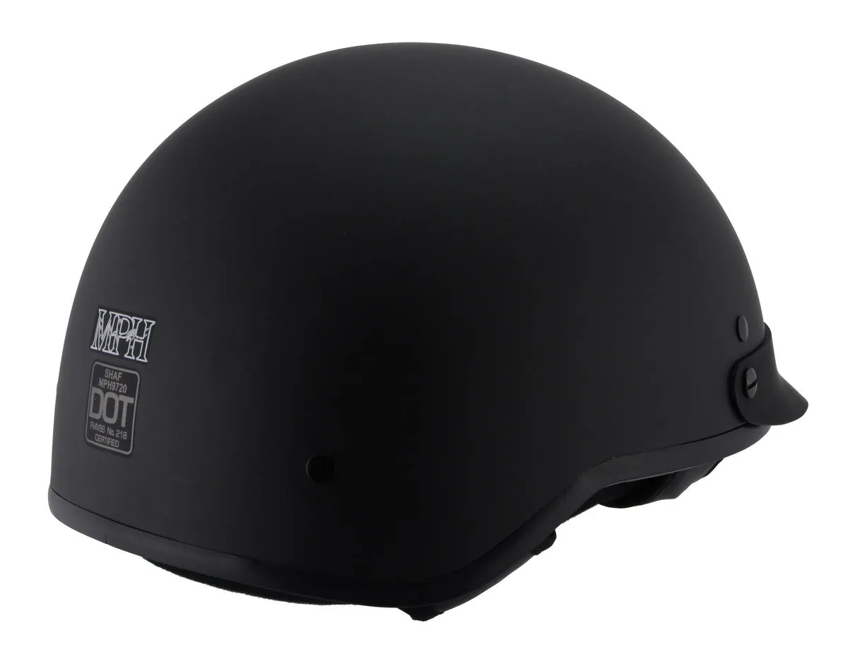 MPH9720DOT Dot Approved 'Momentum' Matte Black Half Motorcycle Helmet for Men and Women Biker w/ Drop Down Tinted Visor