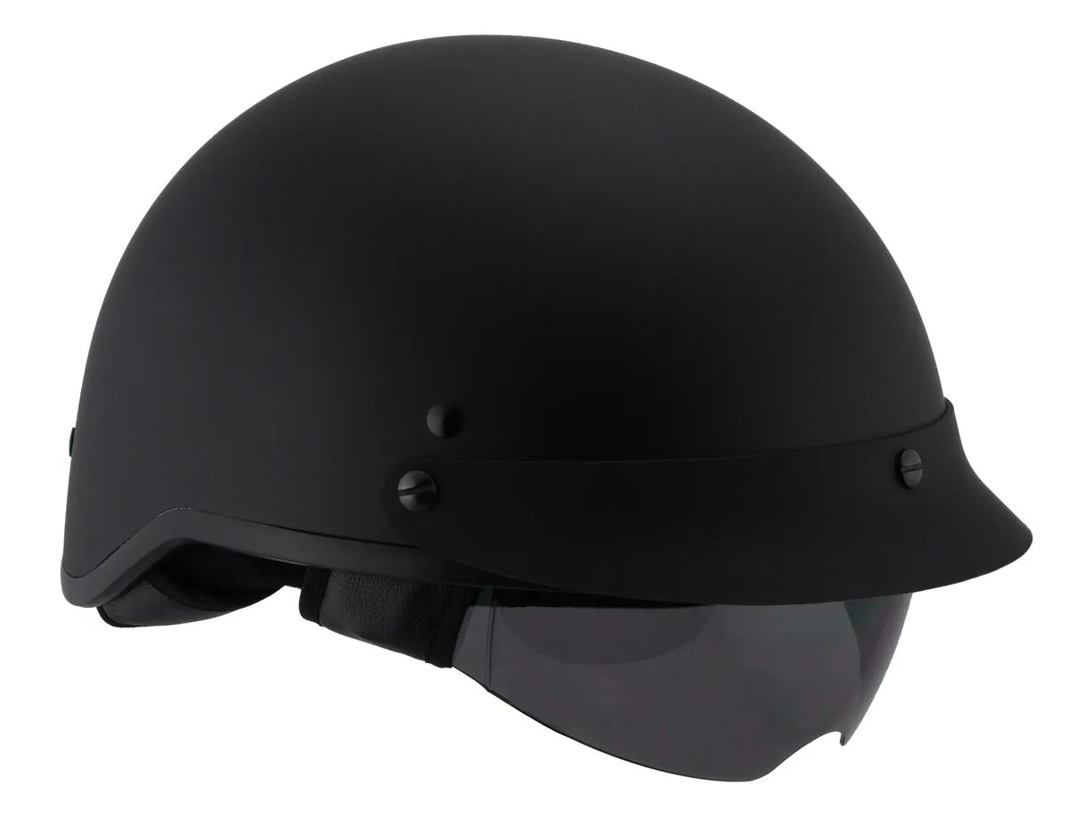 MPH9720DOT Dot Approved 'Momentum' Matte Black Half Motorcycle Helmet for Men and Women Biker w/ Drop Down Tinted Visor